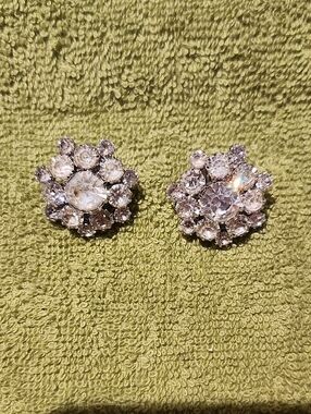 Vintage Clear Rhinestone Cluster Clip-On Earrings - Mid-Century Glamour